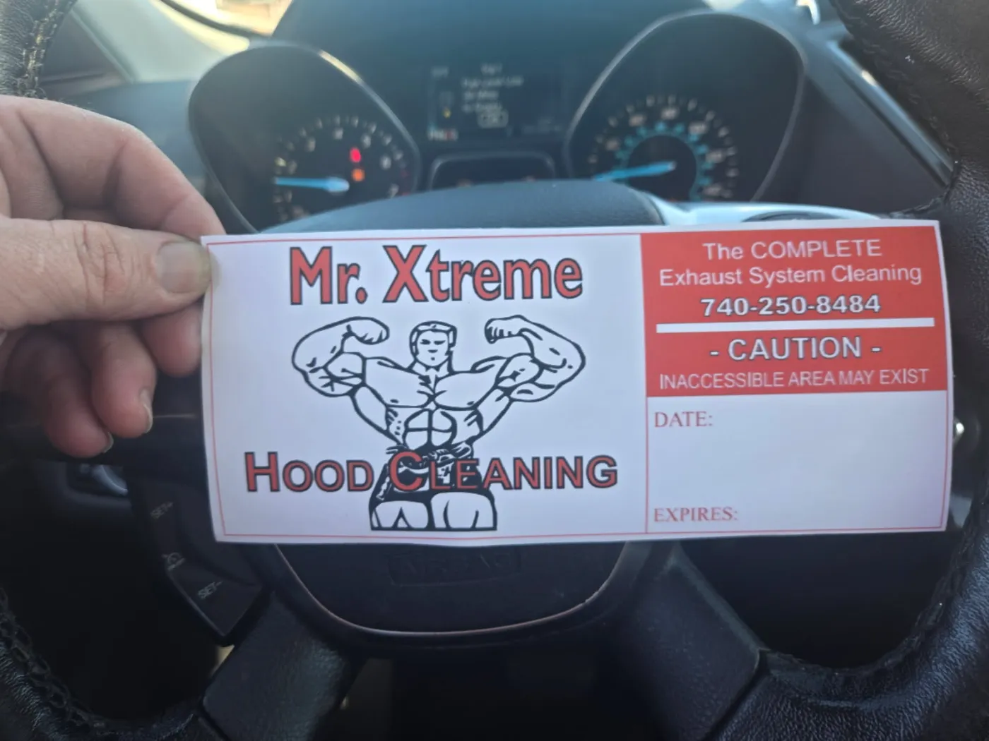 Mr. Xtreme dated hood cleaning service sticker